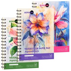 100% Cotton Watercolor Paper Pad – 3 Pack (90 Sheets) 5.5″x8.5″ Cold Press, 1…