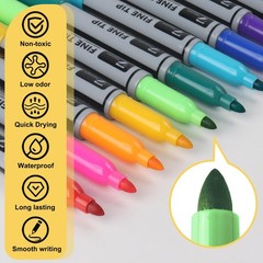 TOWON 12 Fine Tip Permanent Markers Set – Assorted Colors, Waterproof Quick Dry