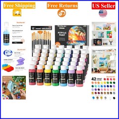 42-Color Acrylic Paint Set with 12 Brushes, Waterproof, Non-Toxic, for Artist…