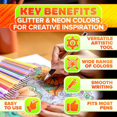 120Pcs Gel Pen Refills – Glitter Gel Pens for Coloring Metallic Gel Pens Colored