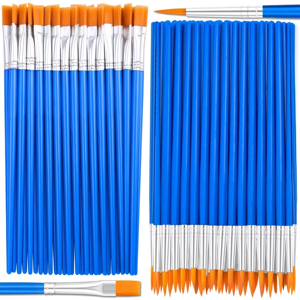 Small Paint Brushes Bulk, Anezus 50 Pcs Flat Tip Paint Brushes with Round Acr…