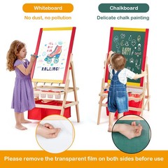 Kids Art Stand Wood Whiteboard Chalkboard w/ Paper Roll &Full Set of Accessories
