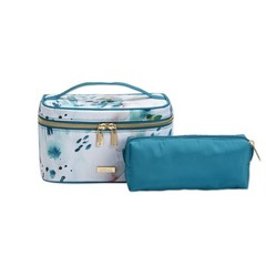 Watercolor Floral Print Scunci Cosmetic Train Case Kit with Brush Pouch