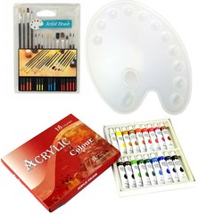 Painting Starter Kit 18 Color Acrylic Paints, 15 Brushes with Painters Palette