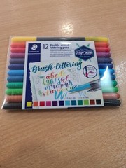 12 Staedtler Double Ended Brush Lettering Pens Fibre-Tip Hand Fine and Broad Tip