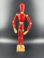 Rare Vtg 13″ Red WOODEN POSABLE MANNEQUIN Model Artist Reference Figure Drawing