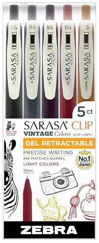 Sarasa Clip Retractable Gel Pen, 0.5mm Fine Point, Assorted Neutral Vintage A