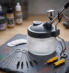 Pro Heavy-Duty Glass Airbrush Wash Pot Station, Holder & Nozzle Cleaning Kit