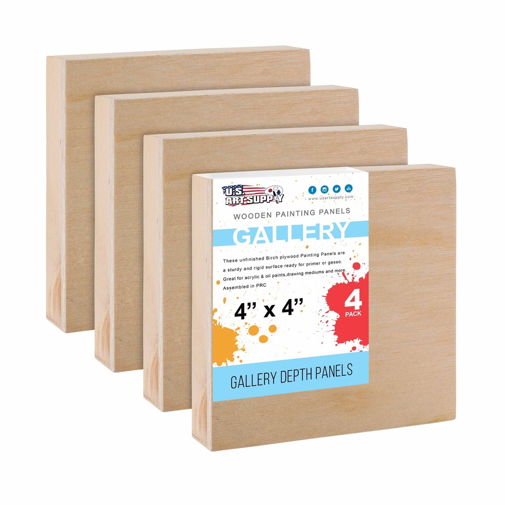 4″x4″ Birch Wood Paint Pouring Panel Boards, Gallery 1-1/2″ Deep Cradle (4 Pack)