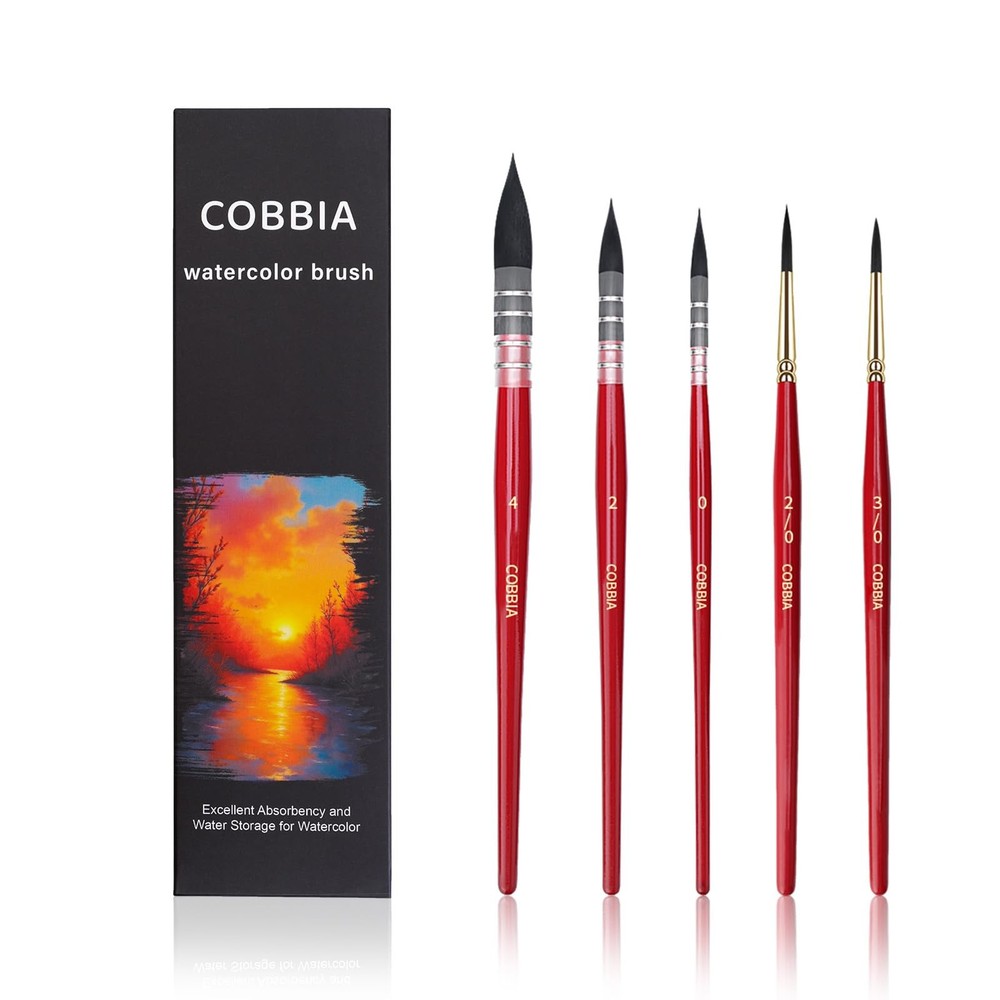 Natural Squirrel Hair Watercolor Brushes 5Pcs Mop Detail Paint Brush Set Art