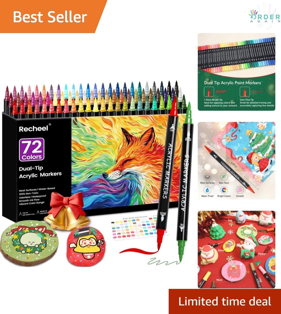 72 Colors Acrylic Paint Markers Dual Tip Fine Brush for Art DIY Craft Painting