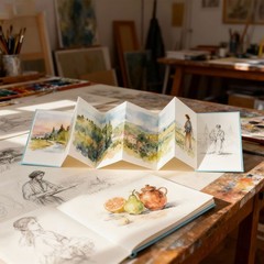 2Pcs 7.5×5.2″ Concertina Sketchbook Watercolor Notebook, White