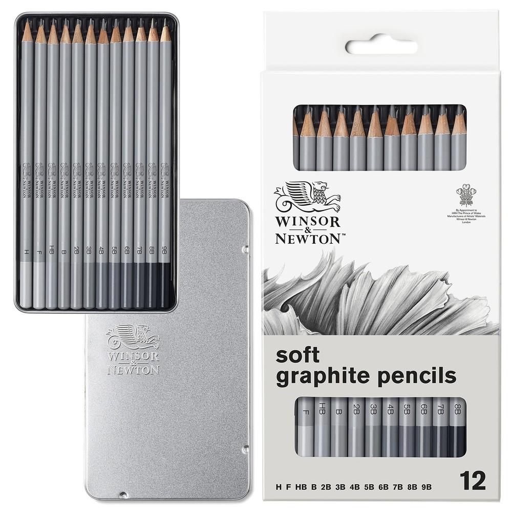 Artist Graphite Pencils Set 12 Assorted Hardness Drawing Sketching Shading Cedar