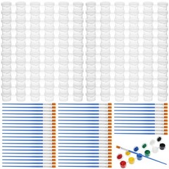 600 PCS 3ml Empty Paint Pot Lid 100 Mini Acrylic Strips 100 Flat Brushes Art