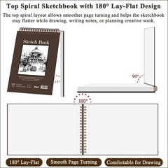 Fuxi 9″ X 12″ Sketch Book, Top Spiral Bound Sketch Pad, 1 Pack 100 Sheets 68Lb/1