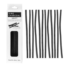 Pacific Arc Artist Vine Charcoal, Soft, Black 12 12 Count (Pack of 1),