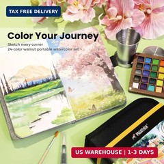 Pagather 24 Colors Mini Watercolor Travel Set, Portable Watercolor Kit with Wate
