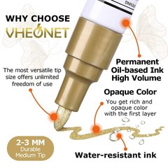 Gold and Silver Paint Marker,Paint Pen – 6 Pack Permanent Markers, Metallic P…