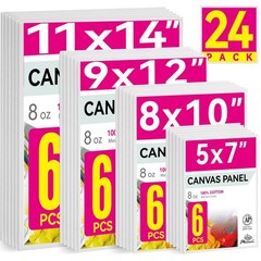 24 Pack Canvases for Painting – 5×7, 8×10, 9×12, 11×14 Inch, 8 Oz Triple Prim…