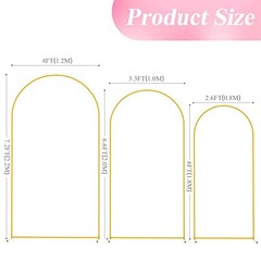Wokceer Wedding Arch Backdrop Stand 7.2FT, 6.6FT, 6FT Set of 3 Gold Metal Arch