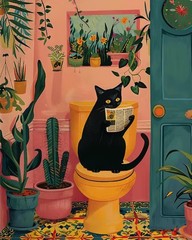 Paint by Numbers for Adults Beginner, Black Cat Sit on Toilet Adult Paint by …