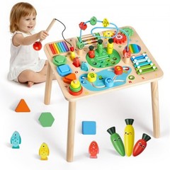 Montessori Activity Table for Toddler 1-3 Years Old, 13 in 1 Wooden Learn Ac…