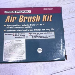 Central Pneumatic AirBrush Kit Brush Gun Glass Jars Air Hose Air Can Adapter