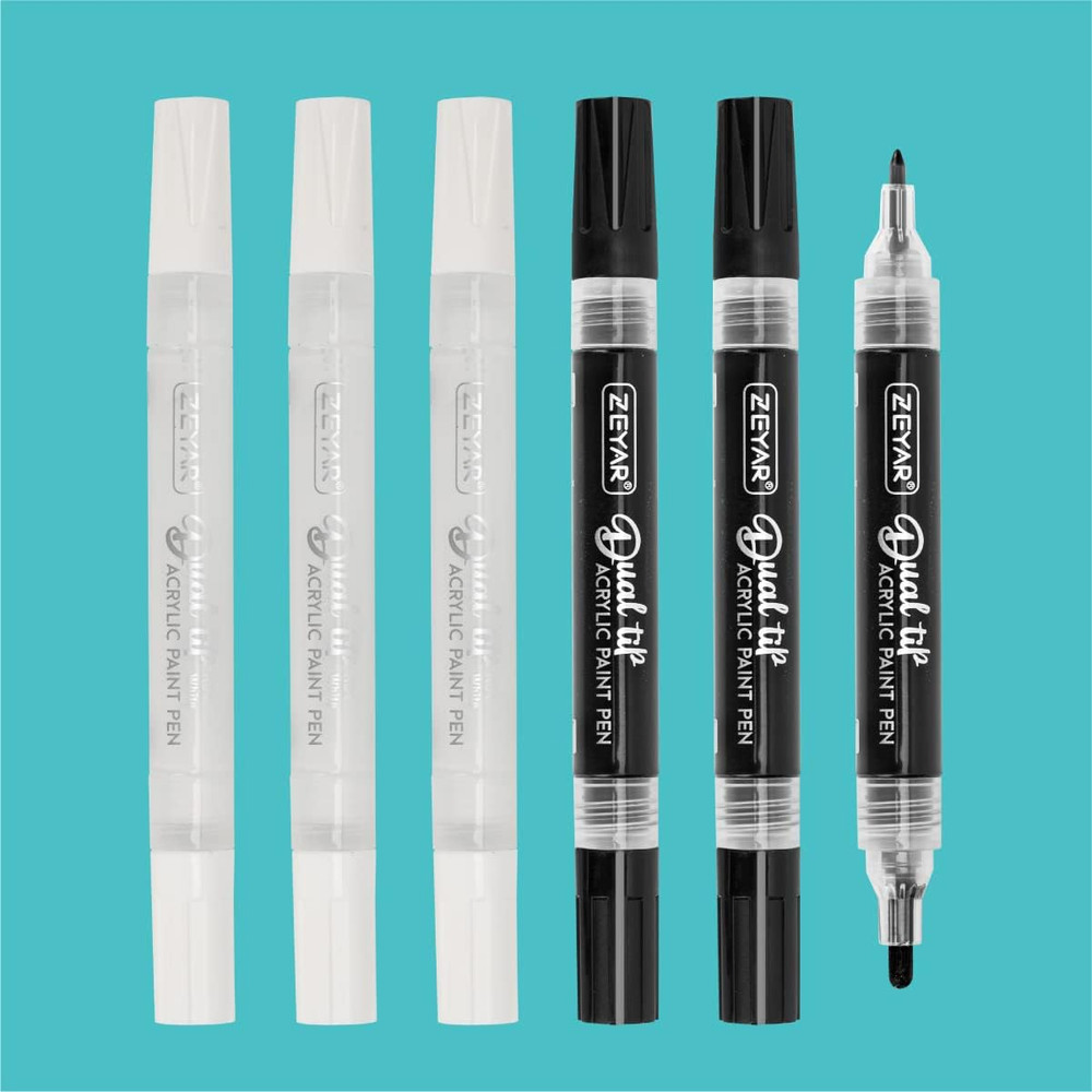 Dual Tip Acrylic Paint Pens, Medium Tip and Extra Fine Tip, Water Based Acrylic