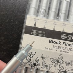 Brite Crown Black Fineliner Pen Set Needle Tip, 10 Nibs, Waterproof Black