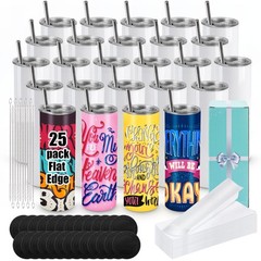 25 Pack Sublimation Tumblers 20 oz Sublimation Blanks Skinny Straight Flat Ed…