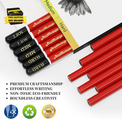 Professional Charcoal Pencils Drawing Set -12 Pieces Soft, Medium Hard Charcoal
