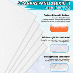Art Paint Set for Kids, Painting Supplies Kit with 5 Canvas Panels, 8 Brushes, 1