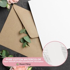 50 Sets Pure Cotton Watercolor Cards 140lb/300 GSM Postcards with Envelopes f…