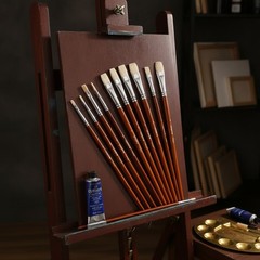 Professional Hog Bristle Filbert Oil Paint Brushes Set, 10pcs Long Wooden Handle