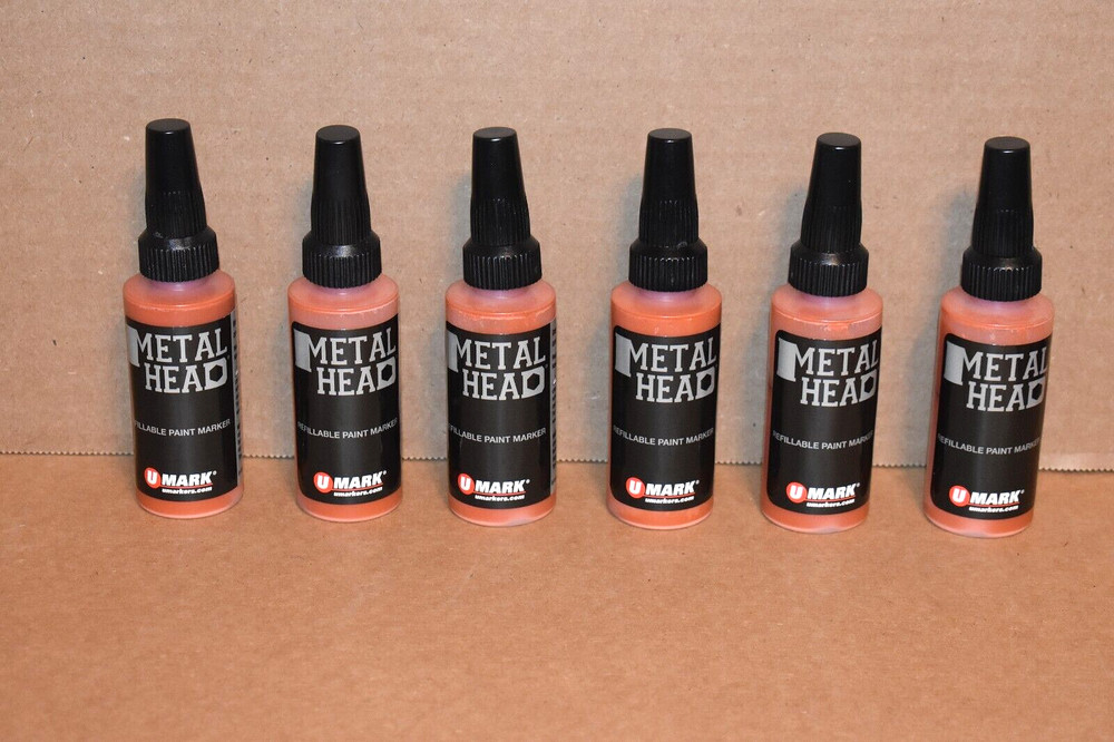 6 Orange Metal Head 4mm Paint Markers 2Oz Crafts Metal Wood Marking Auto Salvage