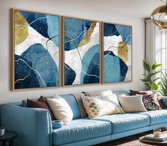 Large Abstract Framed Wall Art – Natural Float Framed Blue White Canvas Paint…