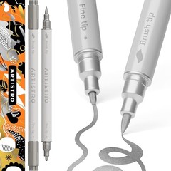 2 Dual-Tip Acrylic Paint Pens – Multisurface White Dual Tip Brush + Fine