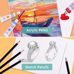 85-Piece Deluxe Art Supplies Set with Easel, Acrylic Pad, Sketching Pencils & Br
