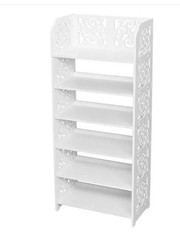 Wood-plastic Board Six Tiers Carved Shoe Rack White A