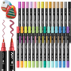 Shuttle Art 28 Metallic Colors Dual Tip Acrylic Paint Markers, Brush Tip