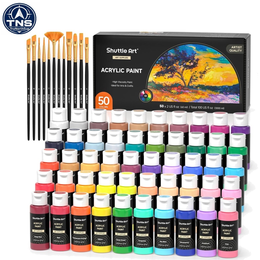 Acrylic Paint Set 50 Colors 60ml Waterproof Non Toxic for Canvas Rocks Wood C…