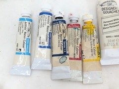 Used Lot of 32 Watercolor Paint WINSOR NEWTON Grumbacher Cotman Brushes Used