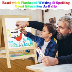 Kids Tabletop Double-Sided Wooden Art Easel – Chalkboard & Whiteboard Paintin…