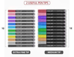 24 Glitter Acrylic Paint Pens Marker Set (0.7mm EXTRA FINE + 3.0mm MEDIUM)