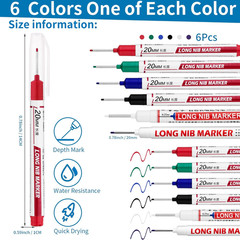 6 PCS Long Head Deep Hole Marker Pens20mm Long Nib Marker Longs Nose Markers