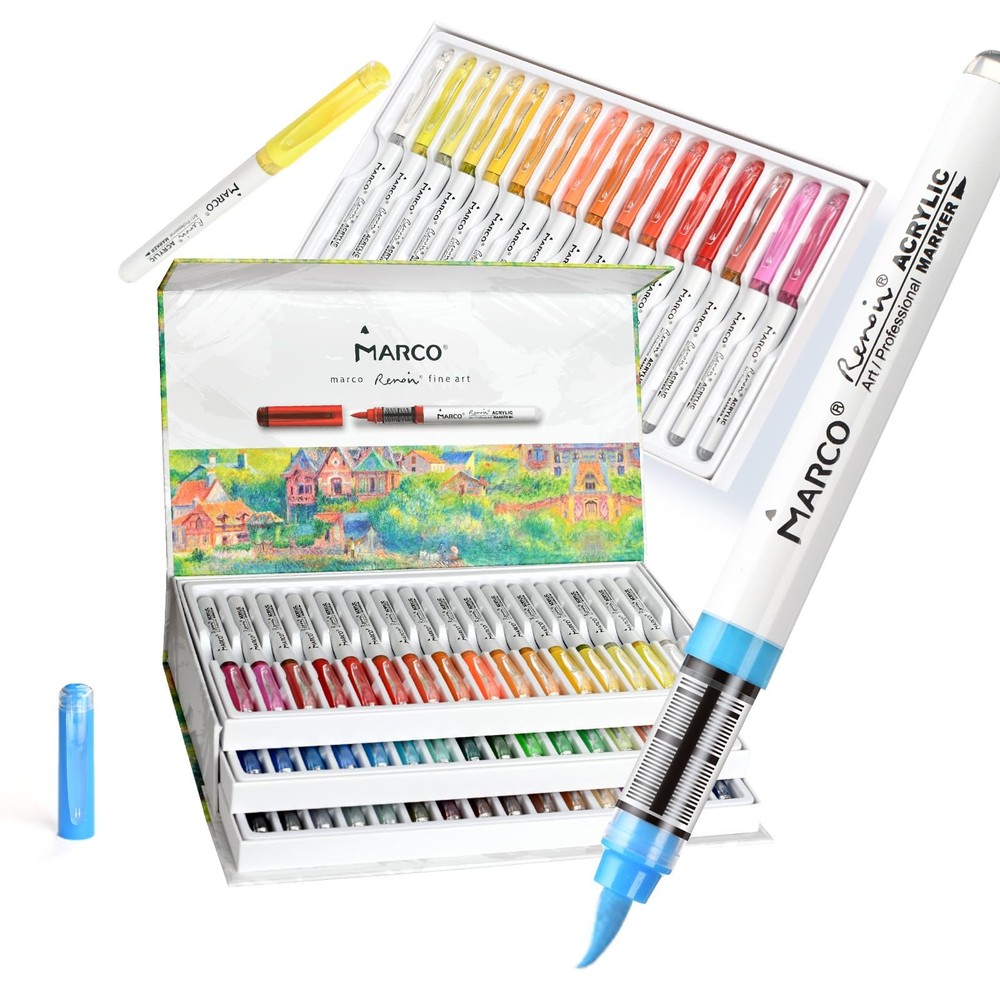 MARCO Renoir Direct Ink Acrylic Markers, 48-Color Set, Soft Nib, Smart Ink Contr
