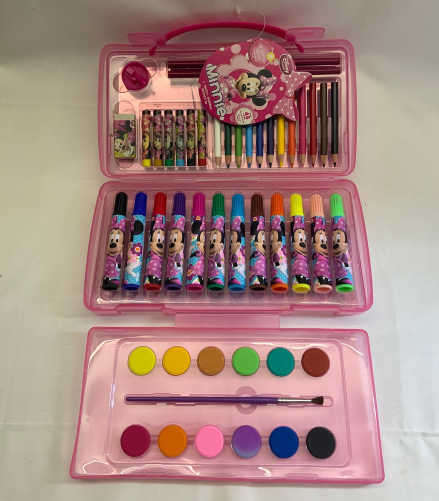 Disney Store Minnie Mouse 45-Piece Art Supplies Set in Storage Case – Brand New