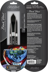 Black Velvet Master Watercolor Set, Set of 3, Size 3/4 Inch Oval Wash, Size 8 Ro