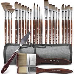 25pcs Paint Brush Set, Acrylic Paint Brushes, 24 brushes+1 palette knife