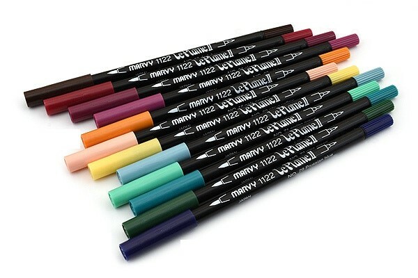 Uchida 1122-012C Le Plume II Double-Ended Marker Fine/Brush, Victorian Set of 12